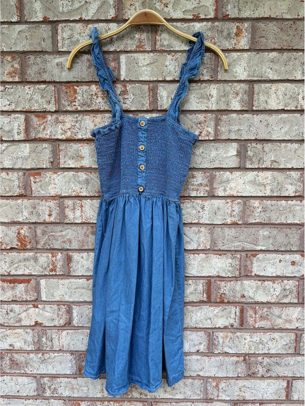 Madison Grey Smocked Denim Fit & Flare Mini Dress Size S